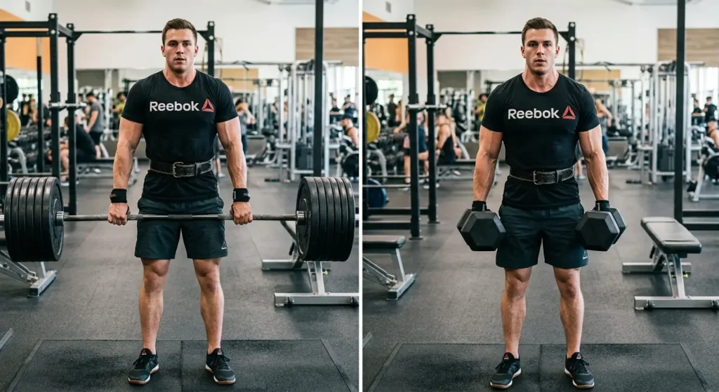 Dumbbell shrugs vs barbell shrugs