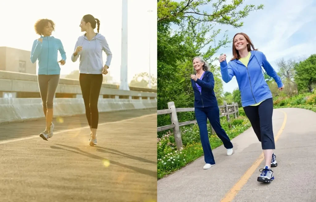 Side-by-side comparison of women jogging