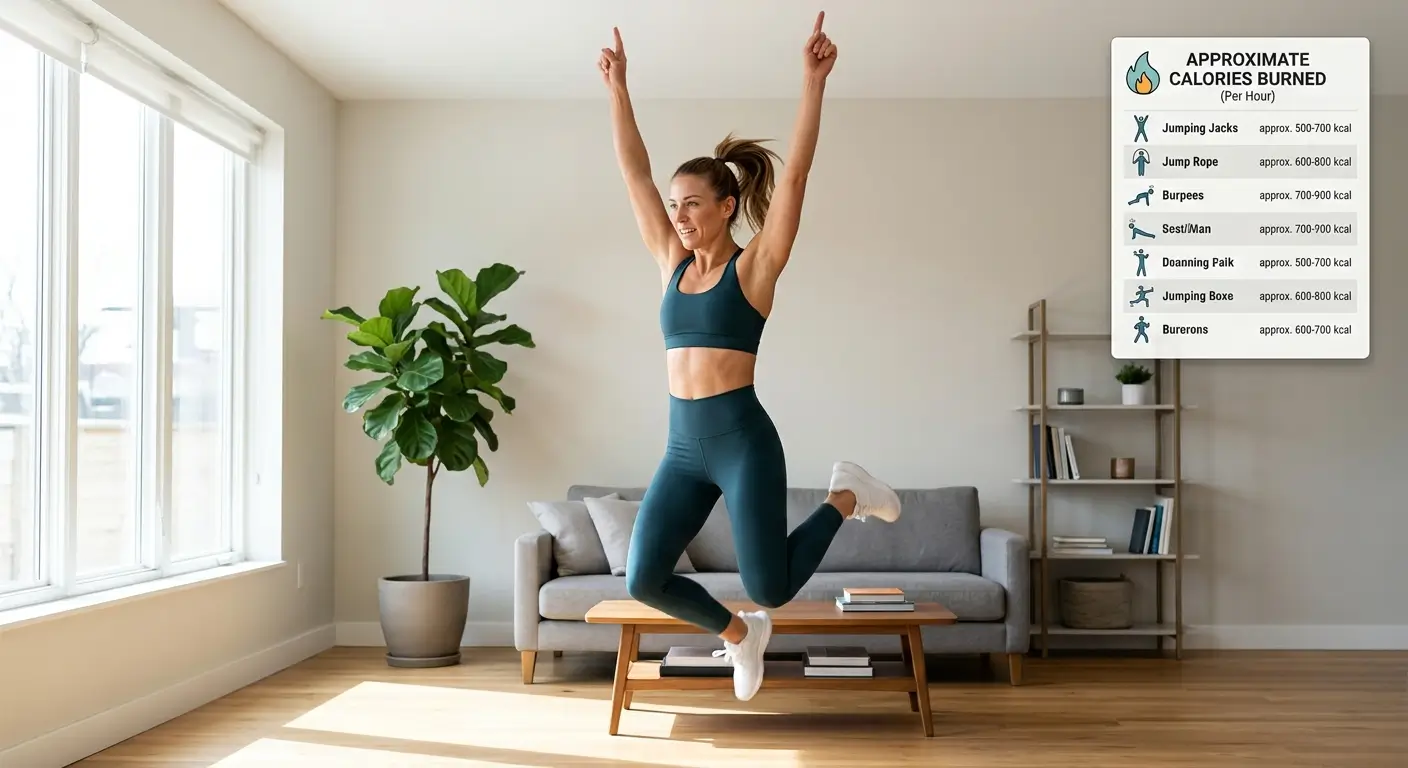 Person doing jumping jacks at home to show 100 jumping jacks calories