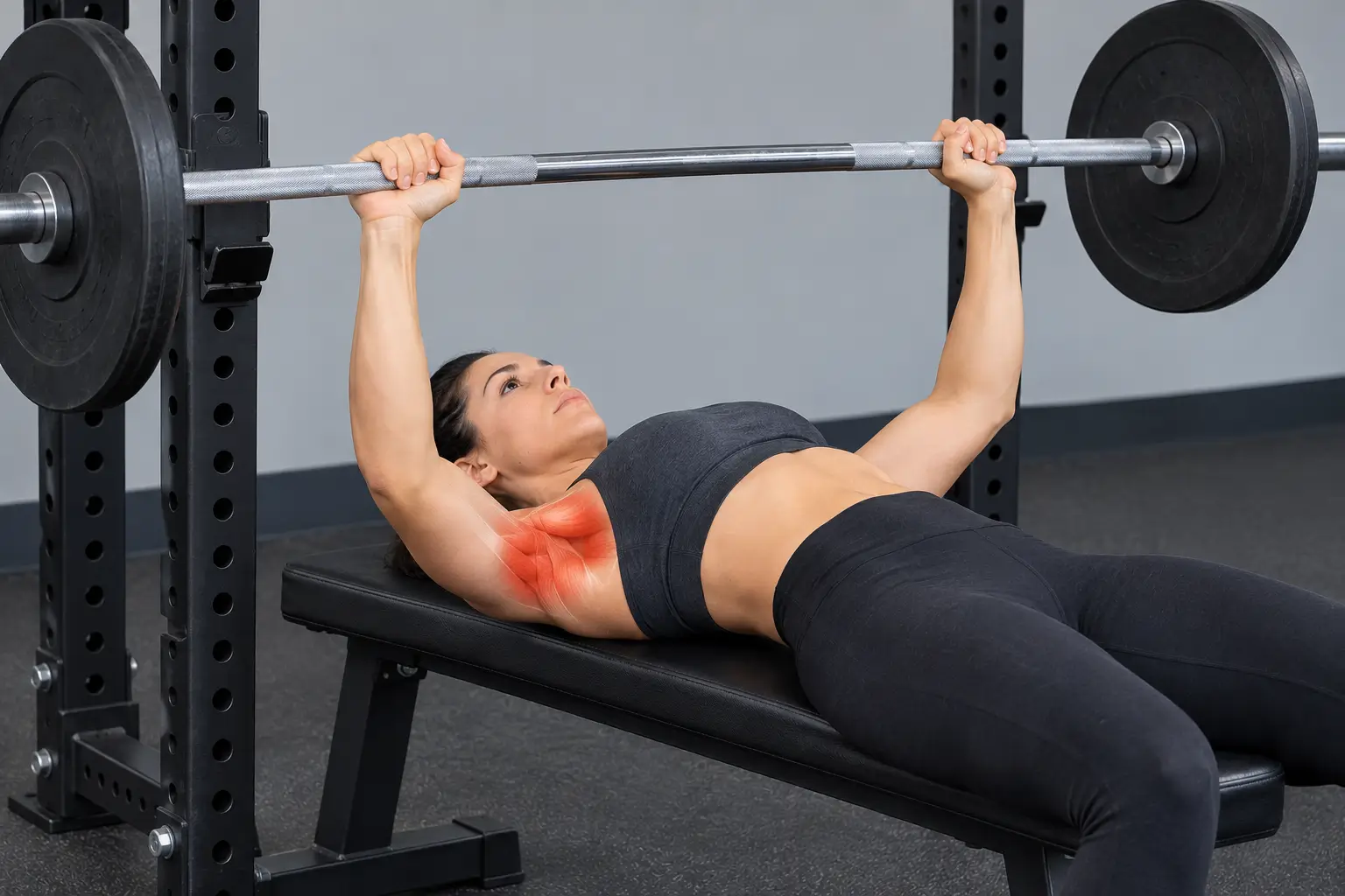 Lifter performing a bench press to show whether does bench press work your shoulders