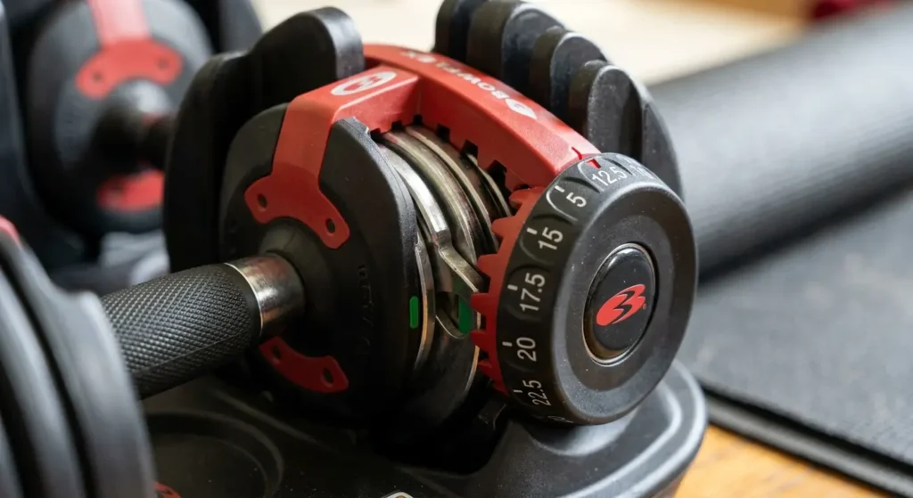 Close-up of a dial selector locking onto plates