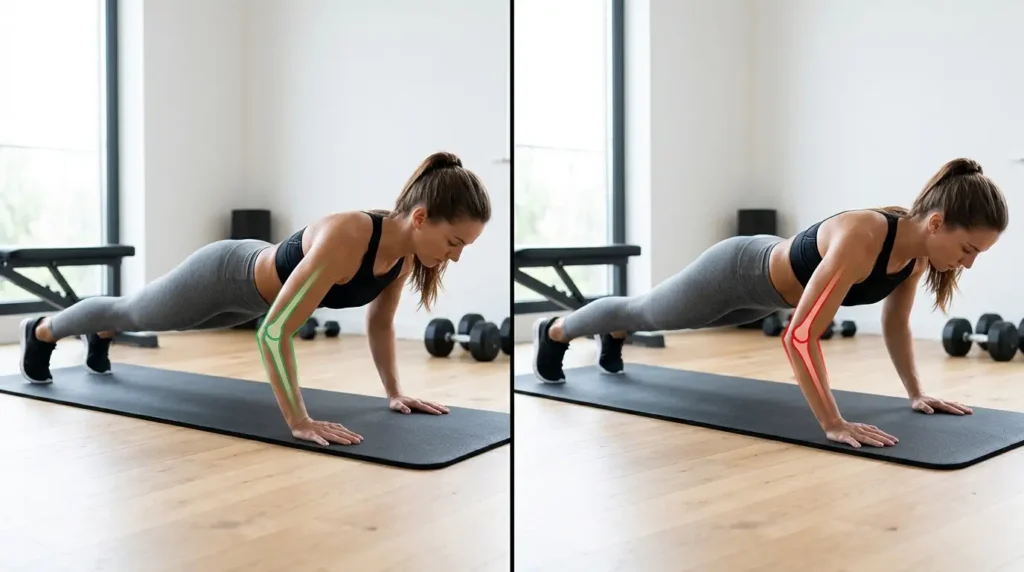 Side-by-side of correct wide elbows versus elbows pulled forward