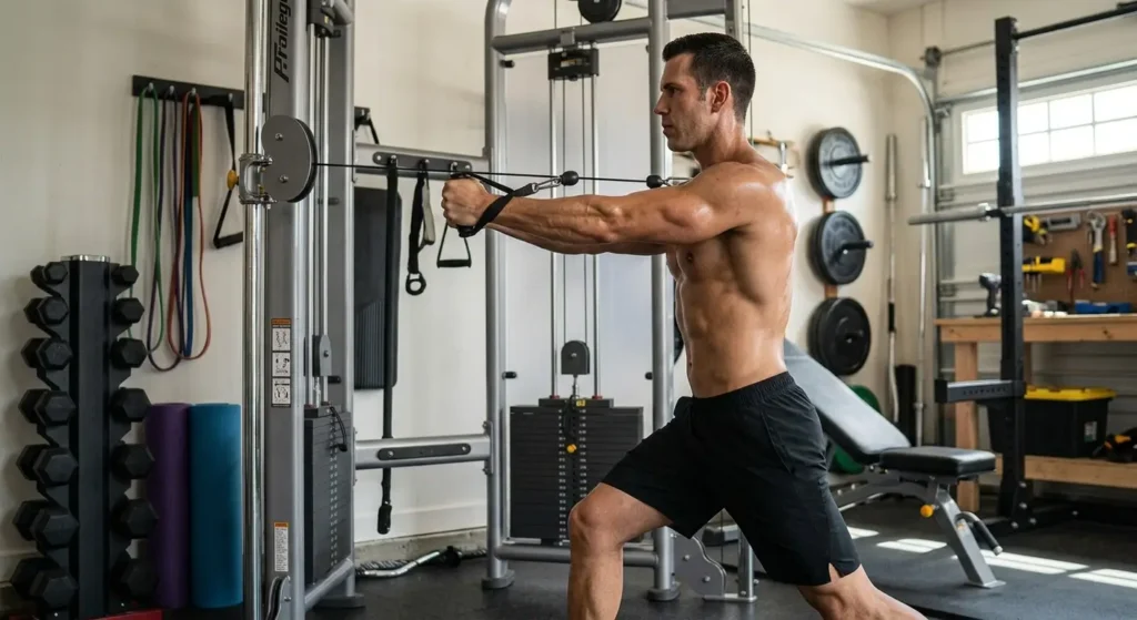 Standing cable chest press
