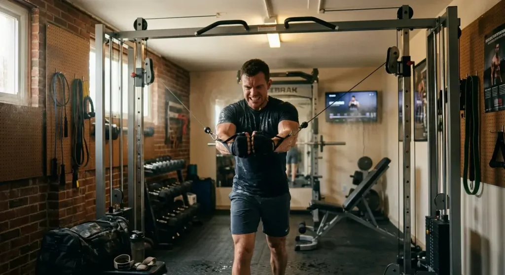 cable crossover station in a home gym